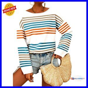 Striped Oversized Pullover Sweater Cozy Loose Fit Knit Top Fall Winter Casual